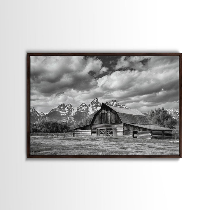Old Barn Wall Art, Framed Canvas Print or Metal Art, Rustic Homestead Framed Canvas Art, Vintage Old Barn Black and White Wall Art