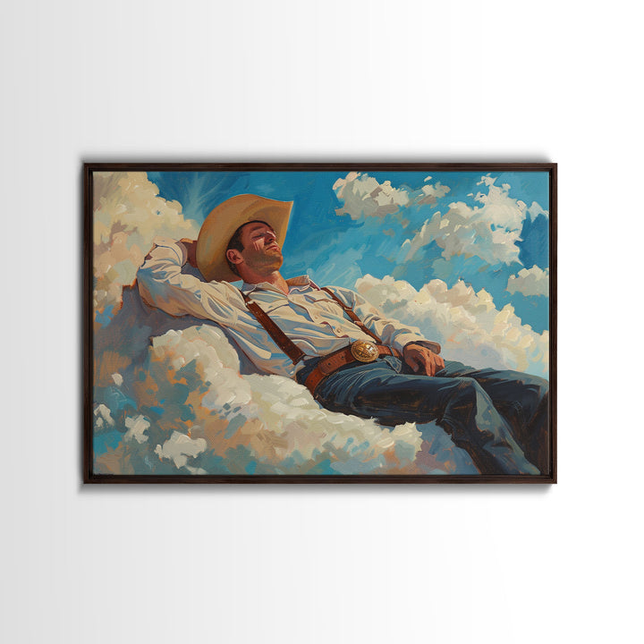 Cowboy In The Clouds | Framed Canvas Print or Metal Art | Wild West Decor | Cottagecore | Southwestern Art Home Decor, Farmhouse Western Art