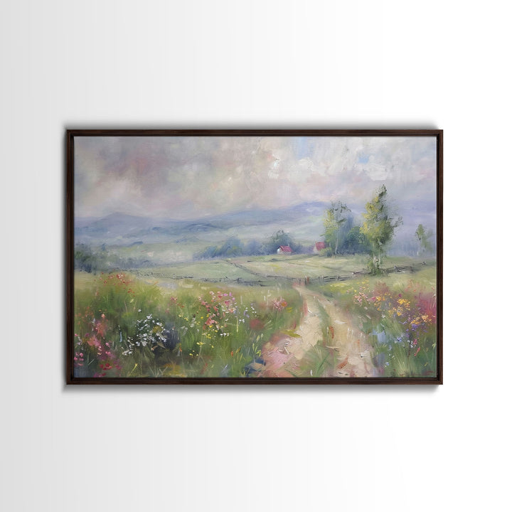 Farmhouse Landscape Painting Canvas Print, Wood Frame Art, Wall Art, Large Print, Home Decor, Landscape Painting, Colorful Boho Decor