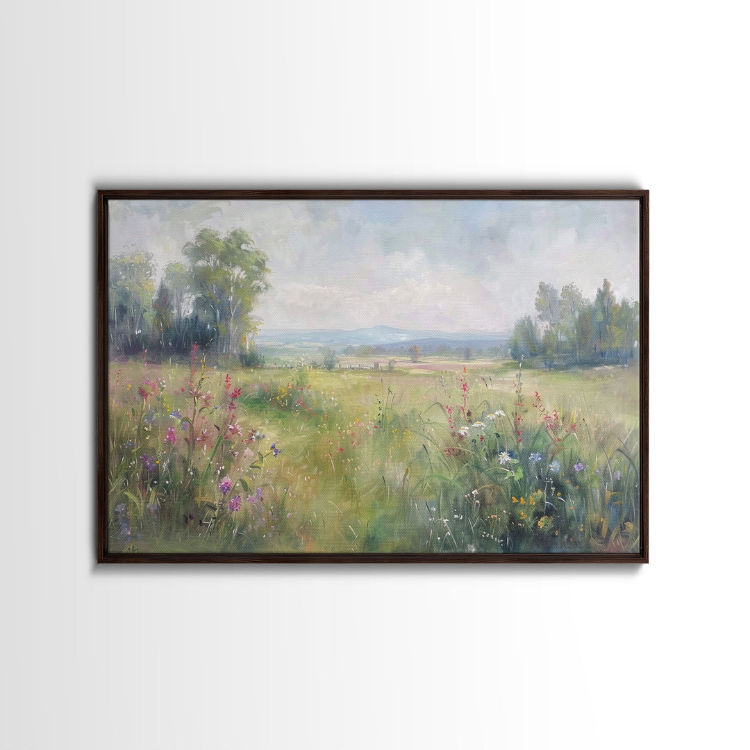 Cottagecore Wildflowers Farmhouse Print, Framed Wall Art, Wood Frame Art, Metal Print, Wall Art, Landscape Painting, Country Decor