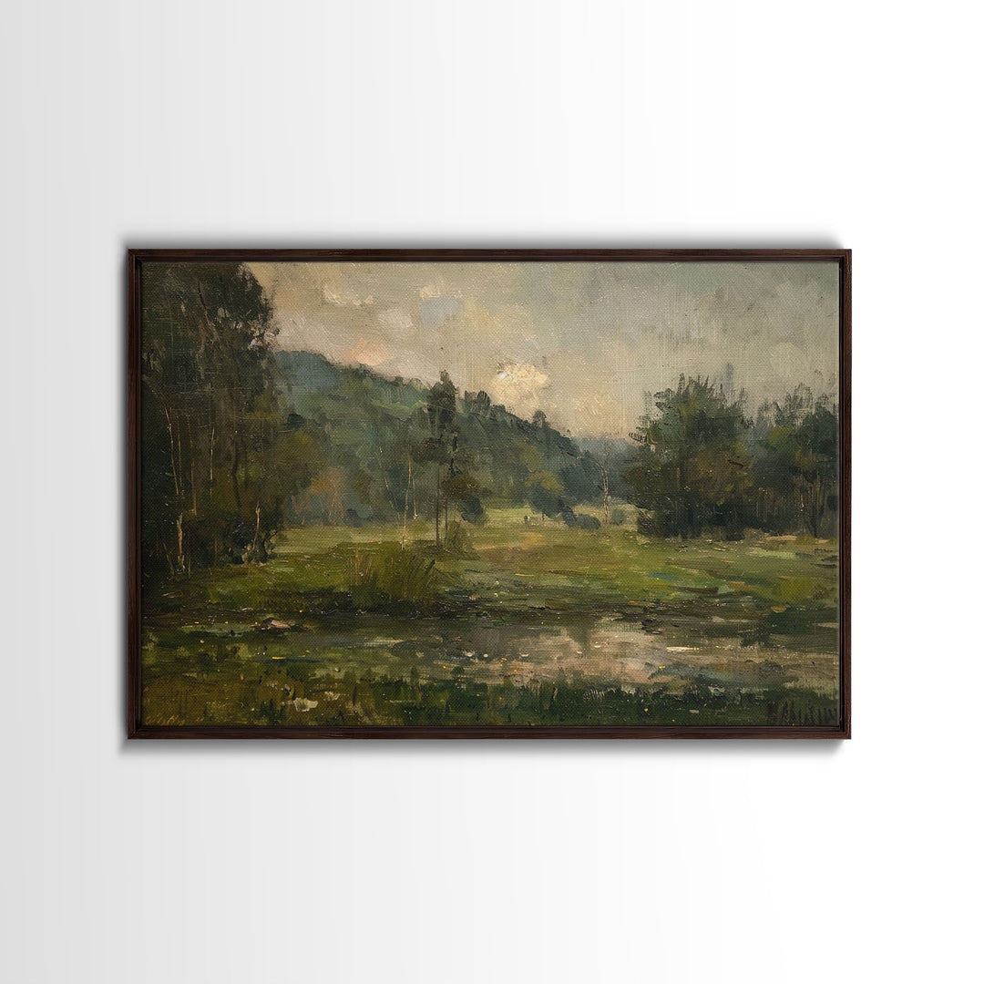 Slightly Scorched Vintage Farmhouse / Countryside Landscape Art Print | Moody Painting | Wall Art | Large Print | Minimalist Decor