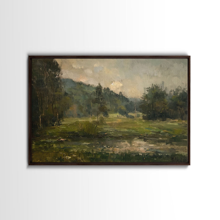 Slightly Scorched Vintage Farmhouse / Countryside Landscape Art Print | Moody Painting | Wall Art | Large Print | Minimalist Decor