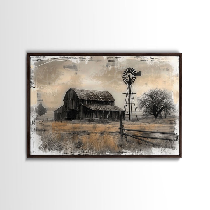 Farmhouse Barn Wall Art Canvas Print Painting Metal Art Vintage Decor Country Art Wood Frame Art Rustic Primitive Art Old Barn Painting