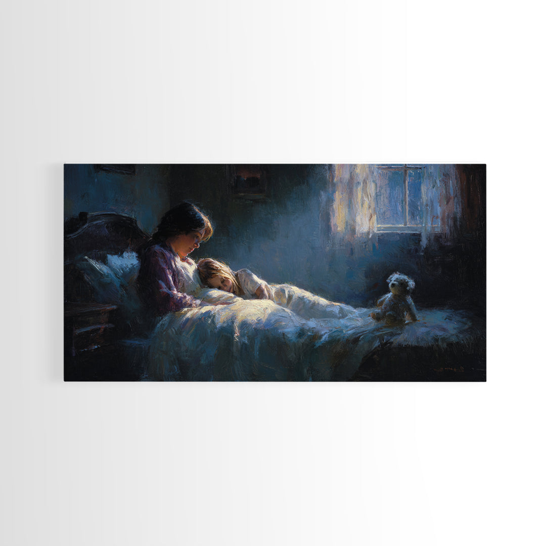 Mother Reading Bedtime Story To Child Wall Art, Cozy Kids Room Decor, Nursery Art Print, Sweet Dreams Bedroom Decor, Gift For Her