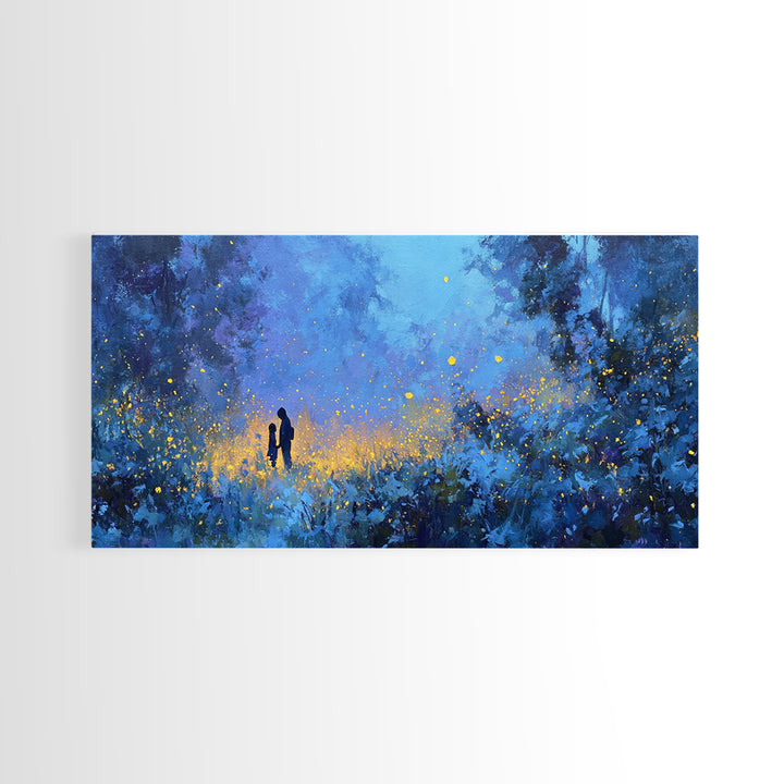 Blue Twilight Mother And Child Firefly Forest Wall Art, Moody Celestial Decor, Fantasy Nursery Print, Gift For Her, Home Decor