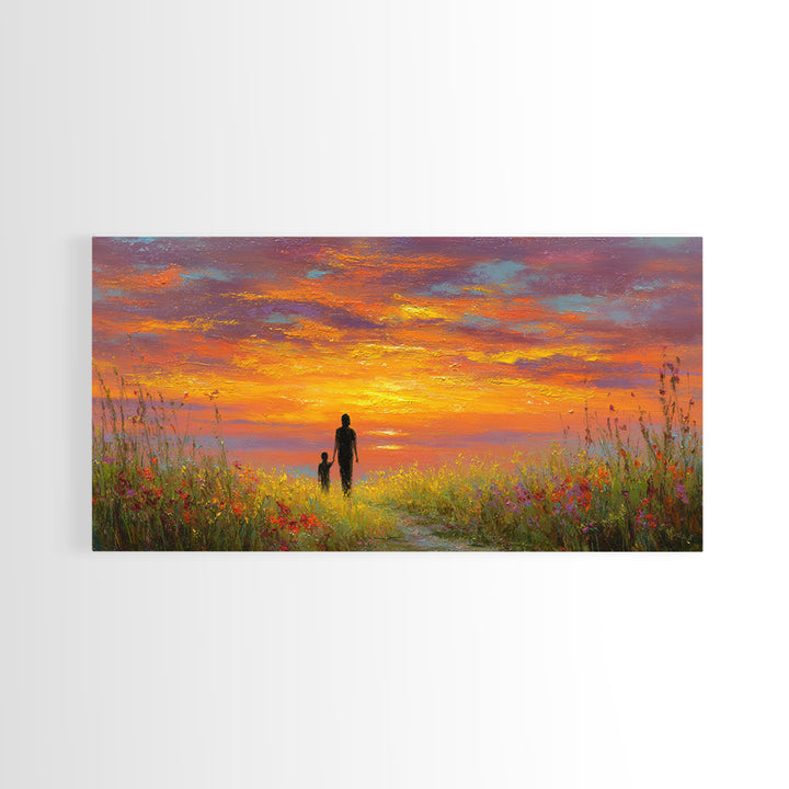 Parent And Child Sunset Path Canvas Print, Colorful Landscape Wall Art, Family Gift, Living Room Decor, Housewarming Gift
