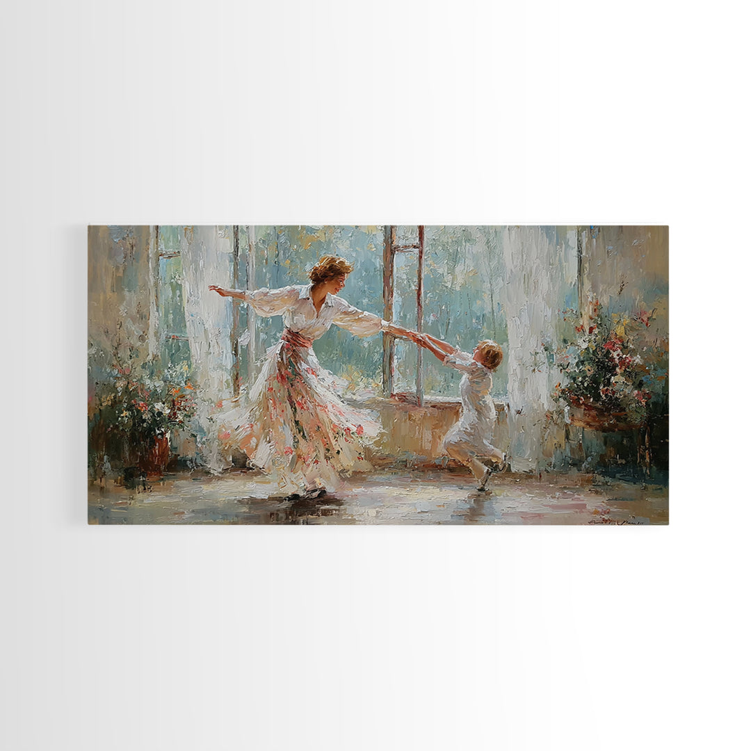 Sunlit Mother And Child Dance Canvas Print, Impressionist Family Wall Art, Nursery Decor, Gift For Mom, Living Room Decor