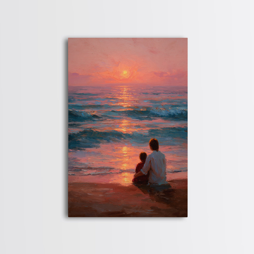 Parent And Child By Rose Ocean Sunset Canvas Print, Beach Wall Art, Coastal Home Decor, Family Gift, Living Room Wall Decor