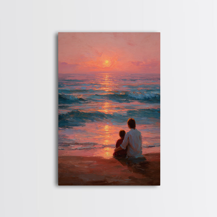 Parent And Child By Rose Ocean Sunset Canvas Print, Beach Wall Art, Coastal Home Decor, Family Gift, Living Room Wall Decor