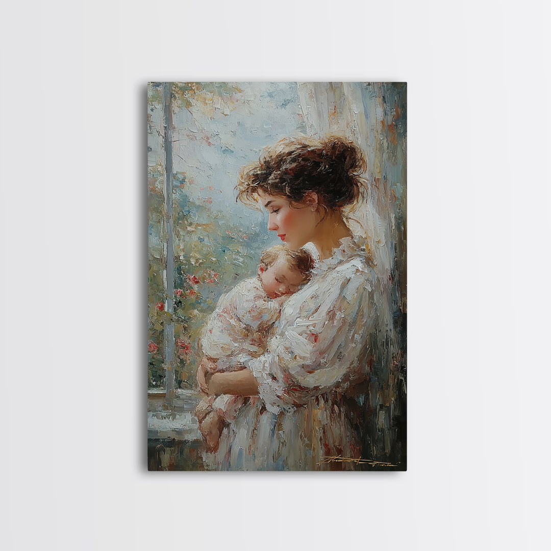 Mother With Sleeping Newborn In Soft Window Light Wall Art, Feminine Nursery Decor, New Mom Gift, Romantic Bedroom Decor