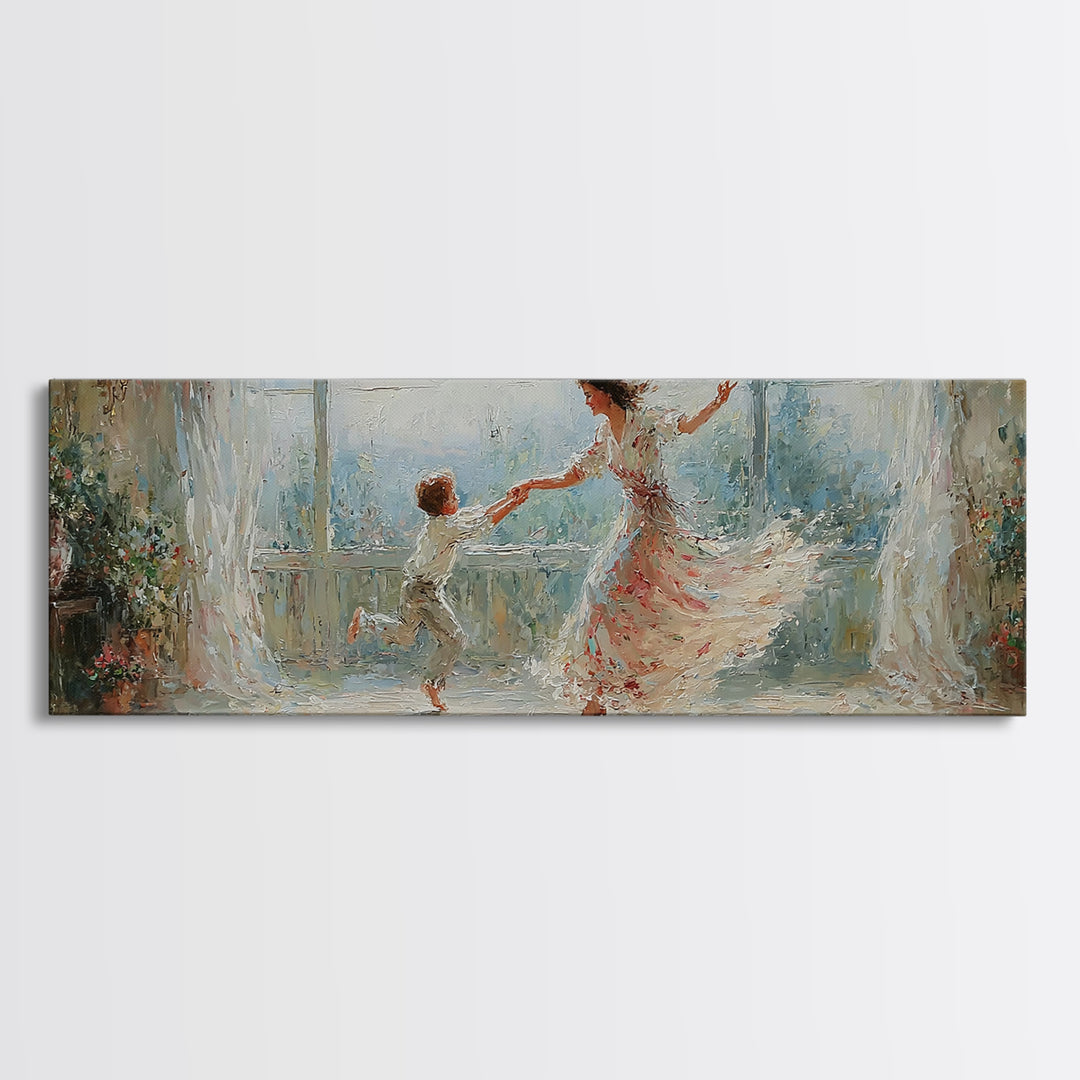 Mother And Child Dancing By Bright Window Wall Art, Impressionist Floral Room, Feminine Bedroom Decor, Gift For Mom, Fine Art Print