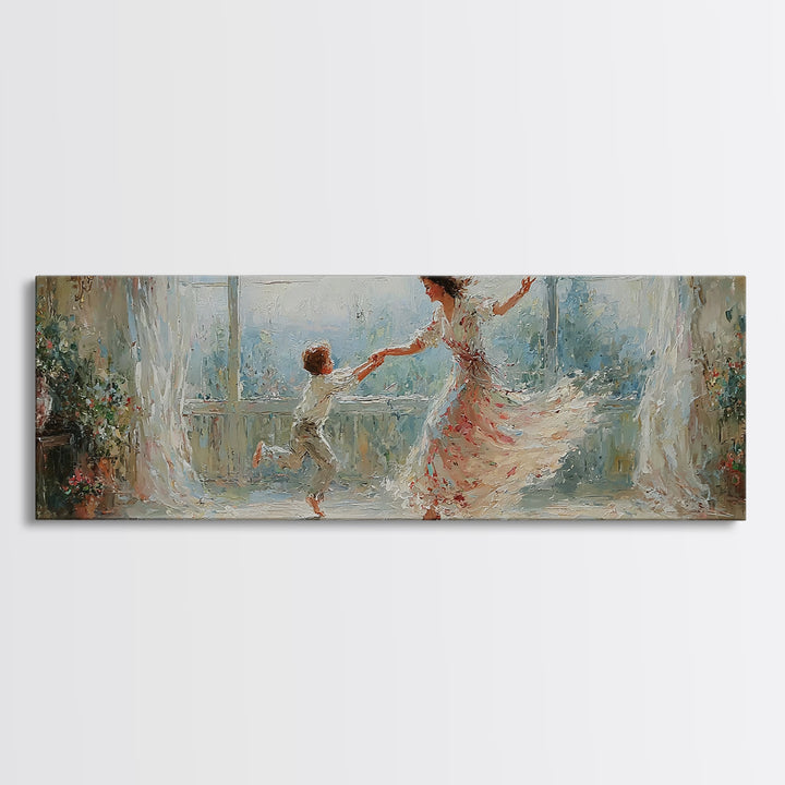 Mother And Child Dancing By Bright Window Wall Art, Impressionist Floral Room, Feminine Bedroom Decor, Gift For Mom, Fine Art Print