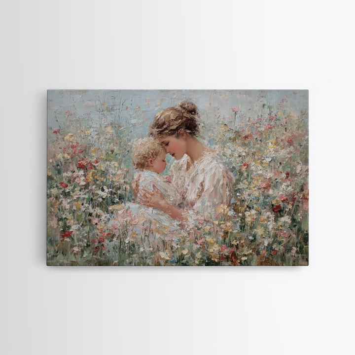 Impressionist Mother And Child In Blooming Garden Wall Art, Floral Nursery Decor, Fine Art Print, Gift For Mom, Home Decor