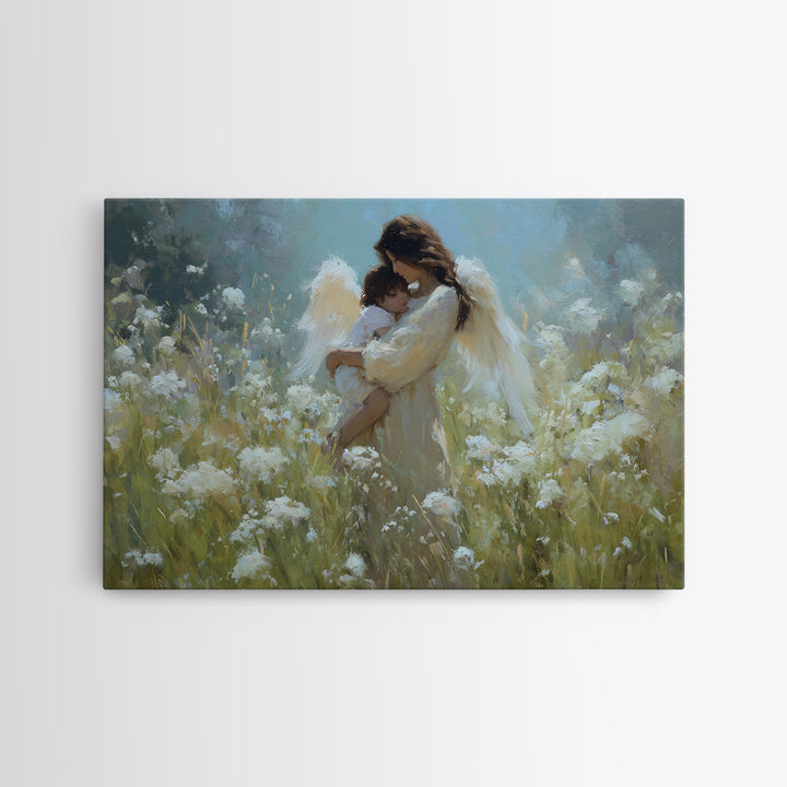Protective Angel Mother And Baby Wall Art, Christian Nursery Decor, Spiritual Canvas Wall Art, Gift For Mom, Fine Home Decor