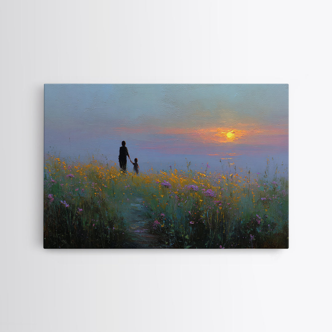 Mother And Child Meadow Sunset Wall Art, Impressionist Wildflower Landscape Print, Peaceful Nature Decor, Gift For Mom, Living Room Decor