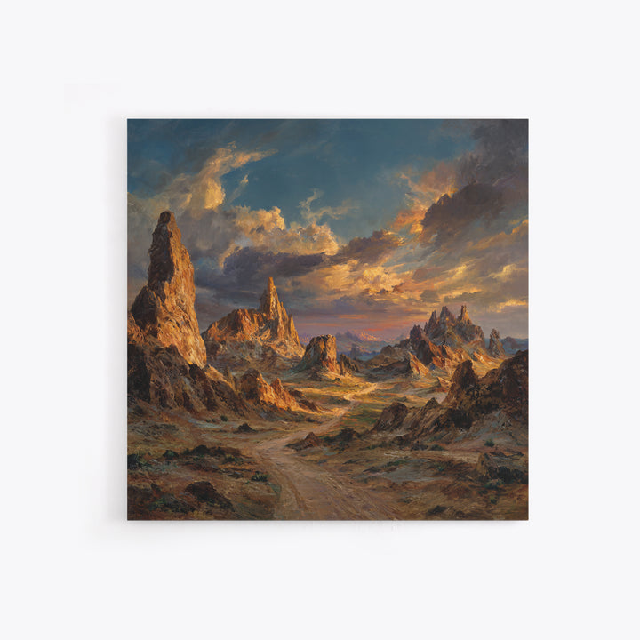 Dramatic Desert Mountain Landscape Wall Art, Western Sunset Canyon Painting Print, Modern Landscape Living Room Wall Art