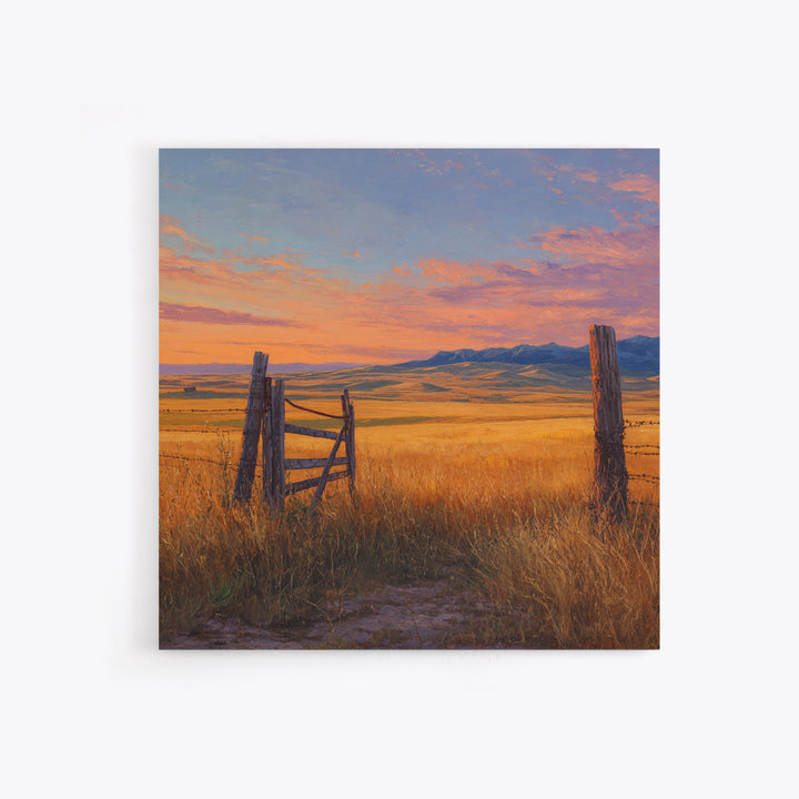 Golden Field Country Landscape Oil Painting Wall Art, Rustic Farm Sunset Hillside Canvas Print Home Decor