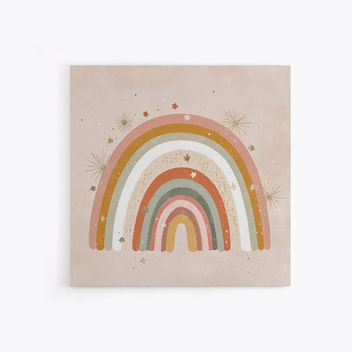 Muted Rainbow With Stars Canvas Print, Boho Nursery Wall Decor, Kids Room Art, Pastel Home Decor, Baby Shower Gift For Girl Nursery Decor