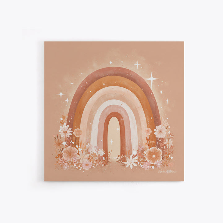 Peach Floral Rainbow Wall Art, Daisy Nursery Decor, Boho Kids Room Art, Feminine Wall Decor, Baby Girl Nursery Canvas Print