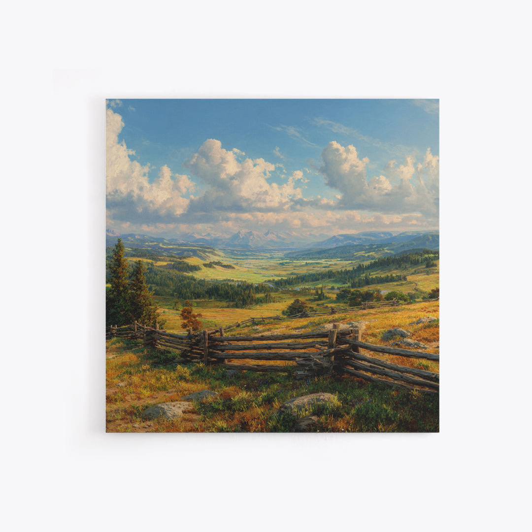 Wide Mountain Valley Landscape Wall Art, Rustic Country Canvas Print, Large Western Farmhouse Decor For Living Room