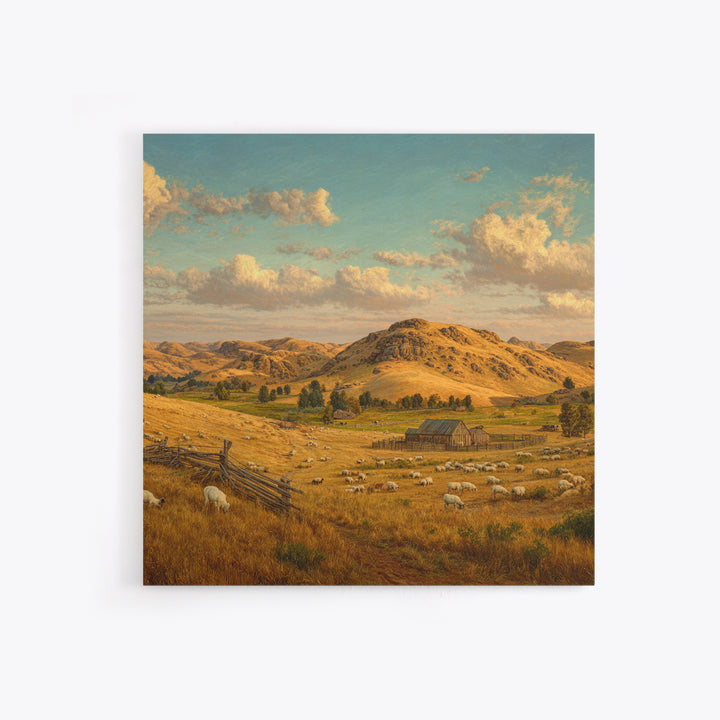 Golden Farm Landscape Wall Art, Rustic Country Pasture With Sheep, Large Wall Art Canvas Print For Farmhouse Home Decor