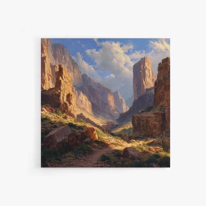 Sunlit Desert Canyon Landscape Wall Art, Western Landscape Canvas Print, Modern Home Decor, Large Living Room Wall Art