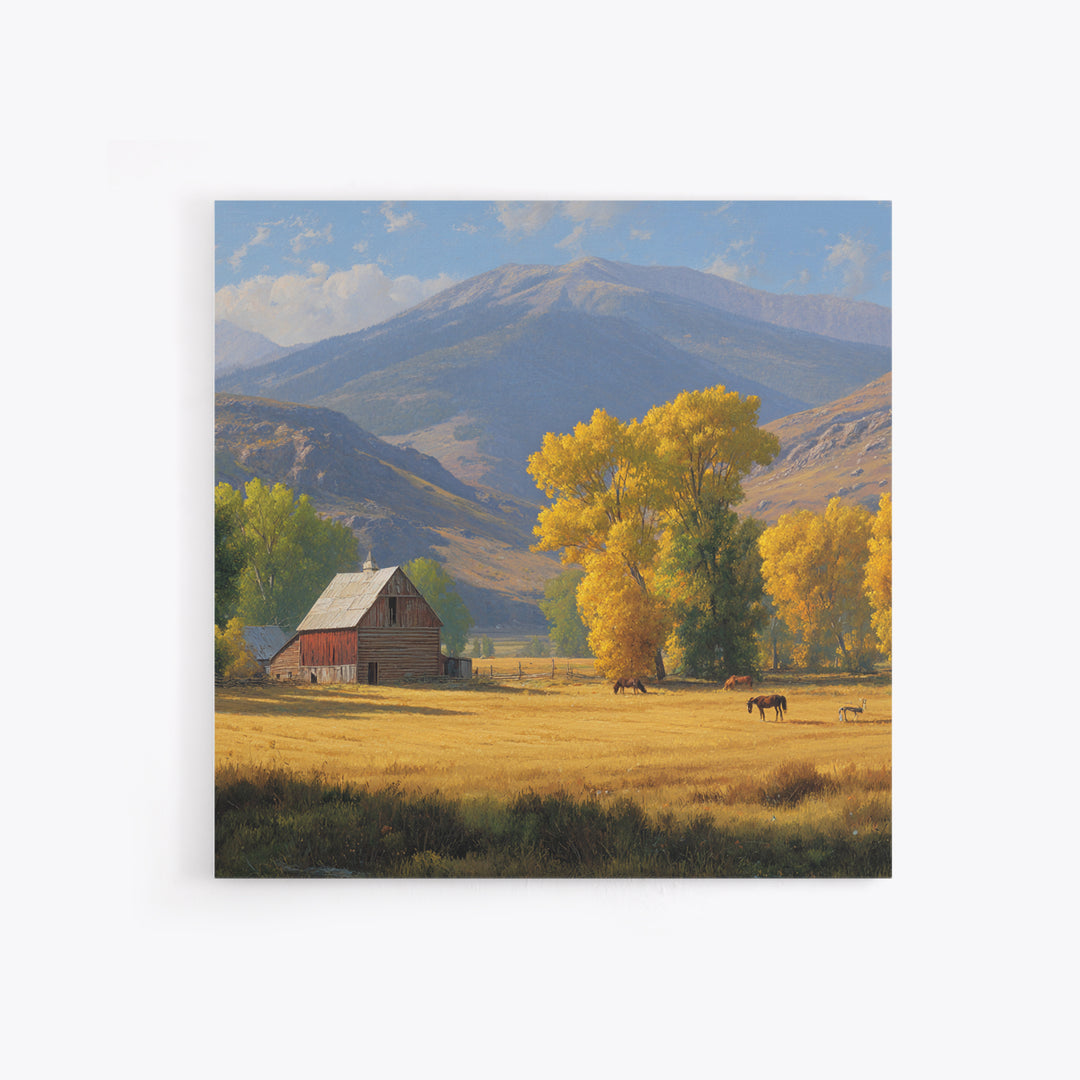 Golden Autumn Barn Landscape Wall Art Canvas Print Rustic Farmhouse Country Home Decor Large Landscape Art