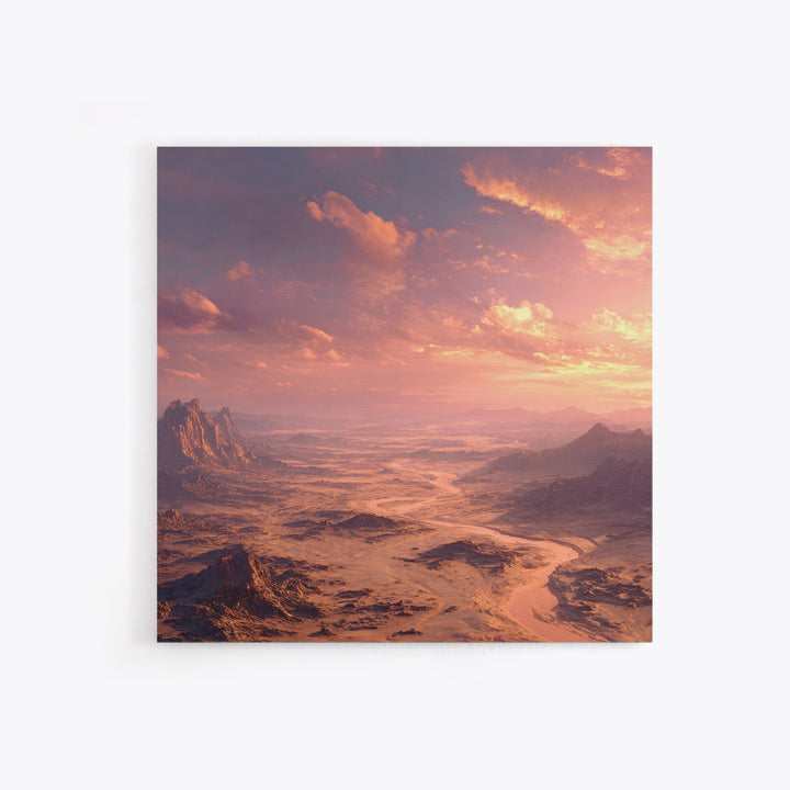 Sunset Desert Canyon Landscape Wall Art, Dreamy Pink Sky Canvas Print, Modern Southwest Home Decor Artwork