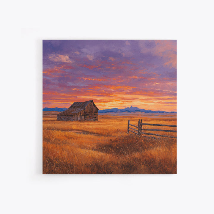 Old Barn At Pink Sunset Wall Art, Rustic Country Landscape Canvas Print, Farmhouse Home Decor, Cozy Living Room Country Wall Art