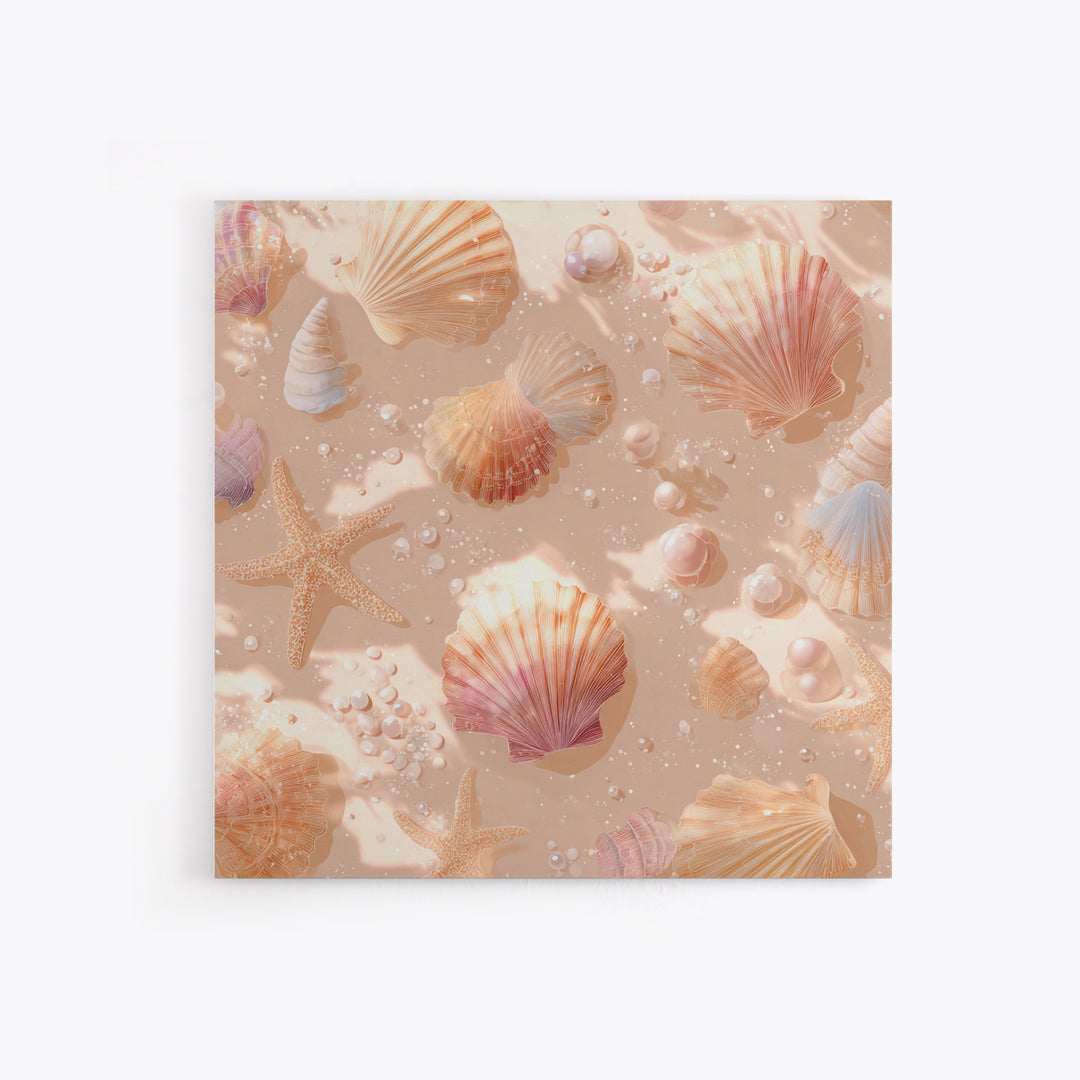 Blush Seashells And Starfish Canvas Print, Coastal Wall Art, Beach House Decor, Ocean Nursery Decor, Soft Nautical Decor