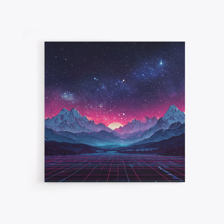 Neon Retro Mountains At Night Wall Art, Synthwave Landscape Print, Futuristic Gaming Room Decor, Vaporwave Aesthetic Wall Art