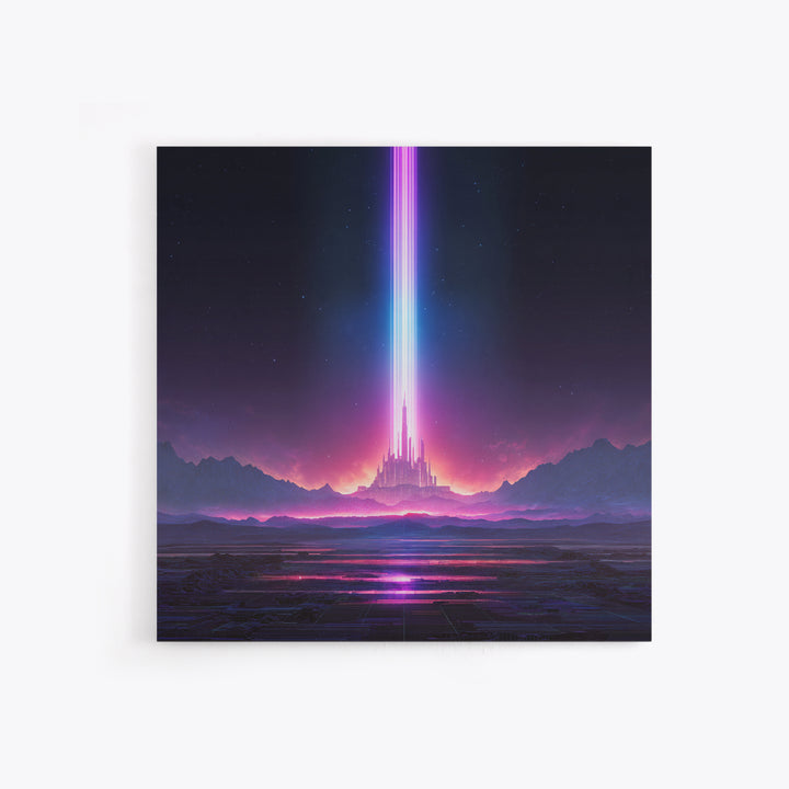 Futuristic Neon City With Beams Of Light Wall Art Canvas Print Modern Sci Fi Decor For Living Room