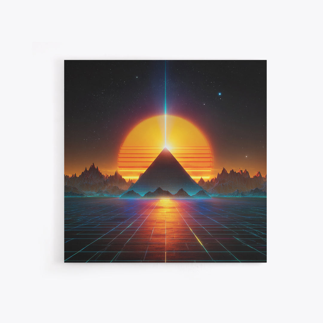 Retro Futuristic Pyramid Sunset Wall Art Neon Sci Fi Landscape Print Modern Abstract Art Print For Home Decor Living Room