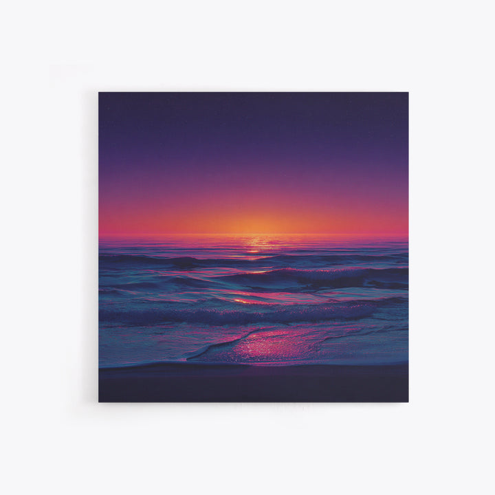 Neon Sunset Over Ocean Waves Wall Art, Colorful Coastal Landscape Print, Modern Beach House Decor Canvas Print