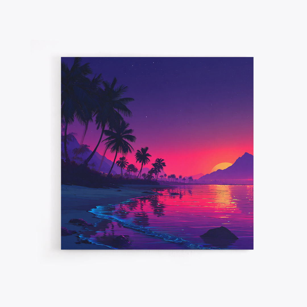 Vibrant Tropical Sunset Beach Wall Art, Colorful Coastal Ocean Print, Summer Home Decor, Modern Coastal Wall Art Print
