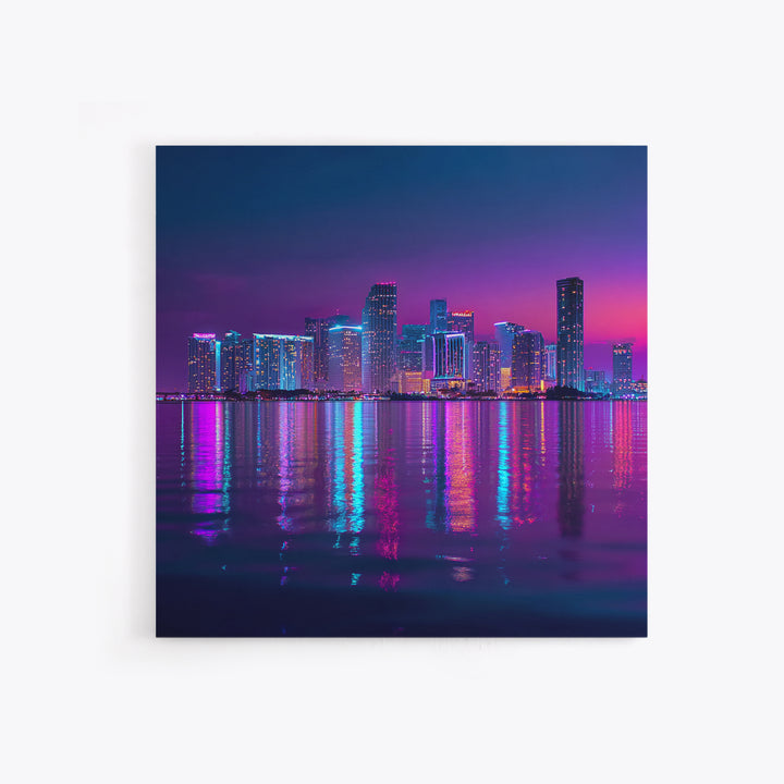 Neon City Skyline At Night Wall Art, Futuristic Urban Landscape Print, Cyberpunk Home Decor, Colorful Cityscape Canvas Print