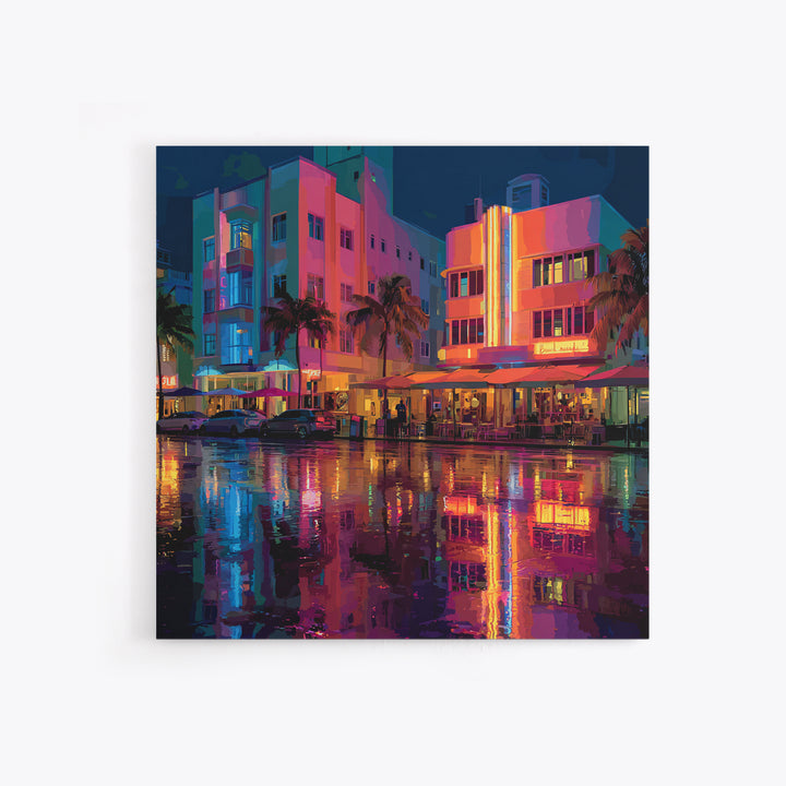 Modern Neon Cityscape At Sunset Urban Wall Art Framed Canvas Print For Contemporary Home Office Decor Gift