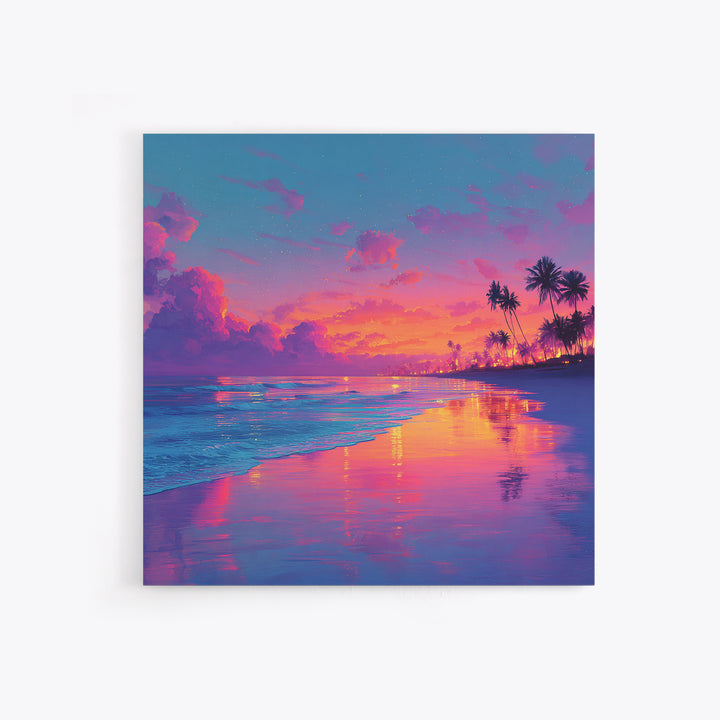 Colorful Seaside Sunset Wall Art, Tropical Ocean Beach Print, Vibrant Coastal Decor, Modern Summer Ocean Wall Art