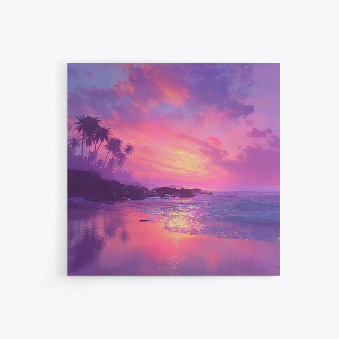 Dreamy Pink Ocean Sunset Wall Art, Tropical Beach Landscape Canvas Print, Pastel Coastal Home Decor For Living Room