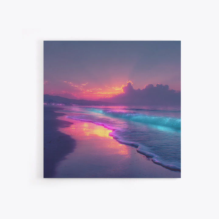 Vibrant Neon Ocean Sunset Landscape Large Wall Art Canvas Print Contemporary Coastal Home Decor