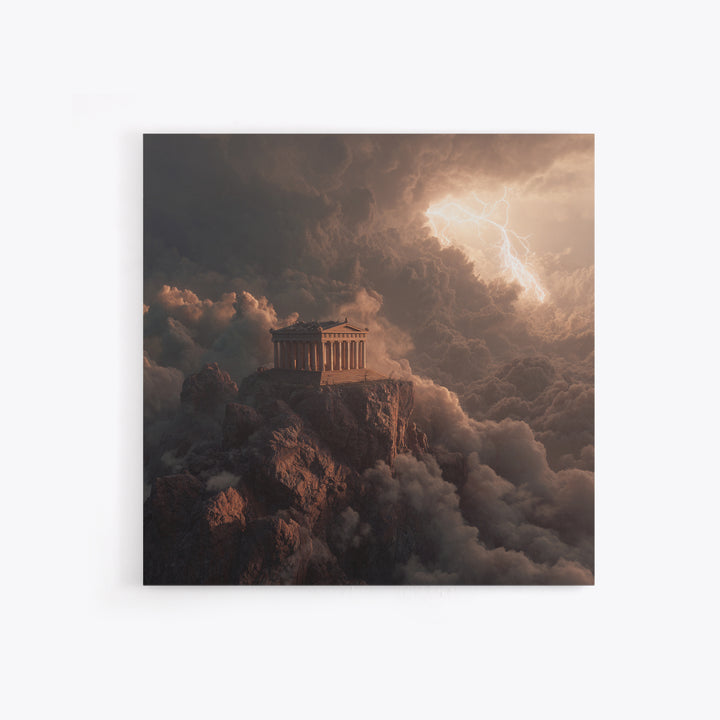 Mythic Greek Temple In Storm Clouds Wall Art, Dramatic Fantasy Canvas Print, Classical Decor, Mythology Art Gift For Him