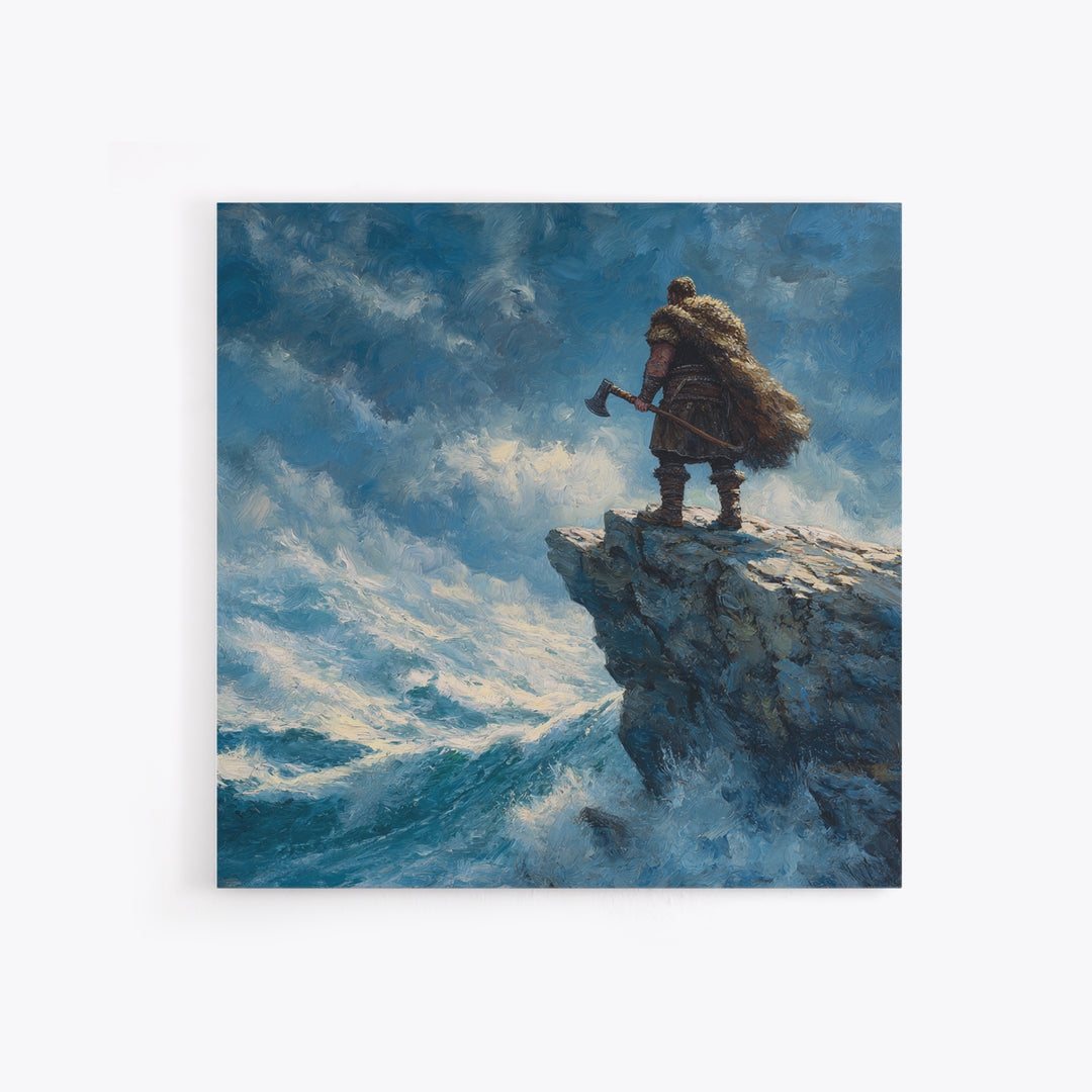 Viking Warrior On Windy Ocean Cliff Canvas Print, Seascape Wall Art, Nautical Decor, Masculine Office Decor, Gift For Him
