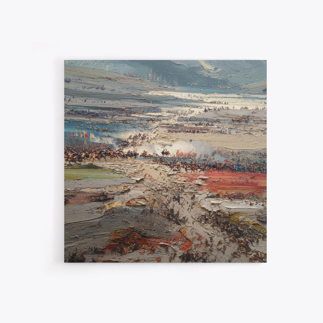 Epic Ancient Battlefield Impasto Landscape Wall Art, Historical War Painting, Large Canvas Decor, Dramatic Living Room Art