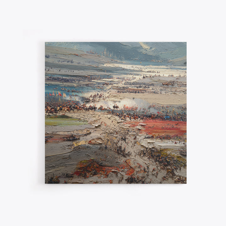 Epic Ancient Battlefield Impasto Landscape Wall Art, Historical War Painting, Large Canvas Decor, Dramatic Living Room Art