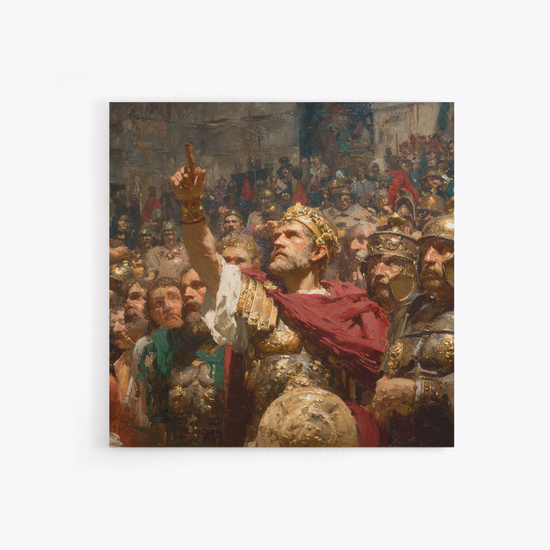 Roman Emperor Addressing Army Framed Canvas Print, Classical History Wall Decor, Ancient Battle Art, Statement Office Decor