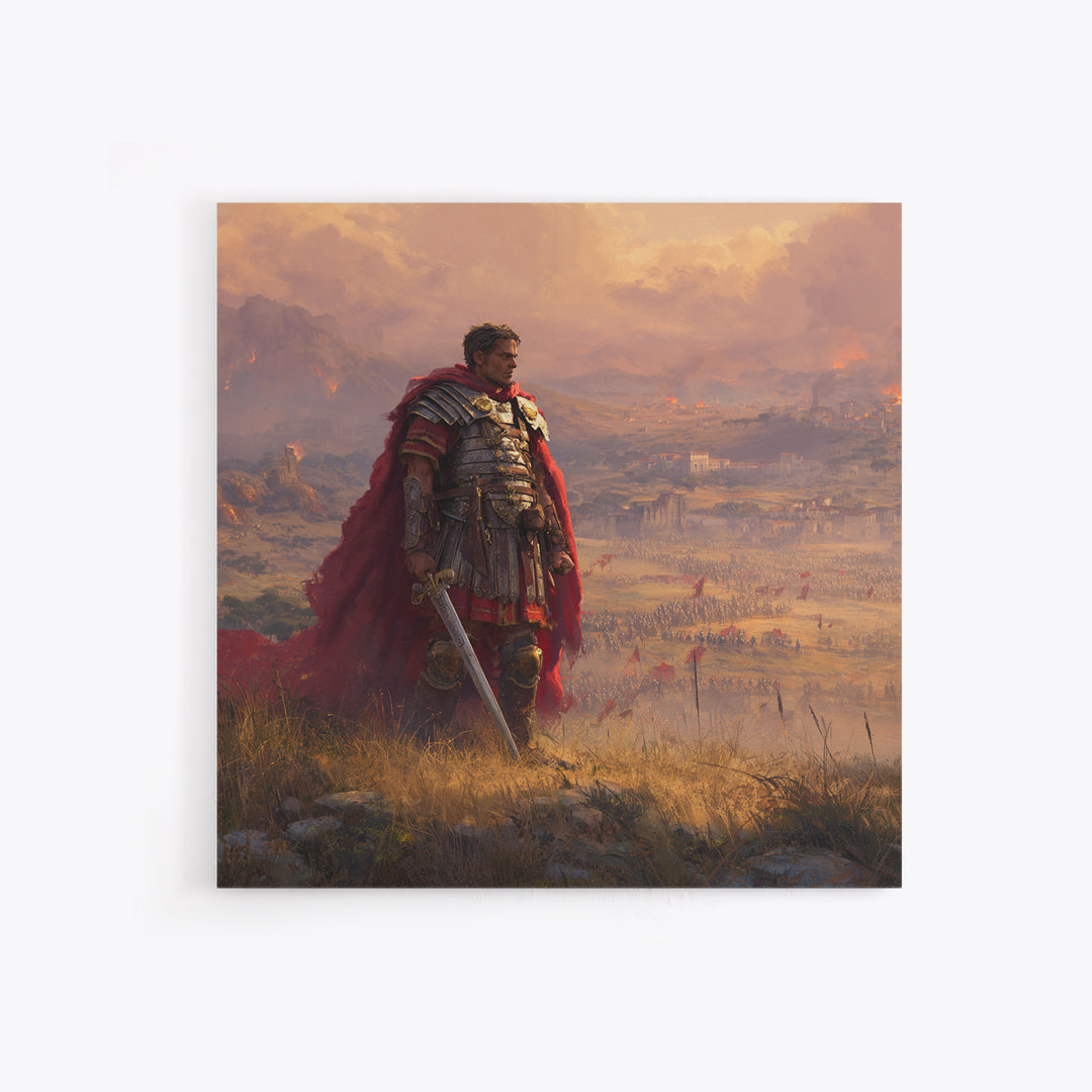 Roman General At Sunset Battlefield Wall Art, Ancient Warrior Canvas, Historical Fine Art Print, Masculine Office Decor Gift