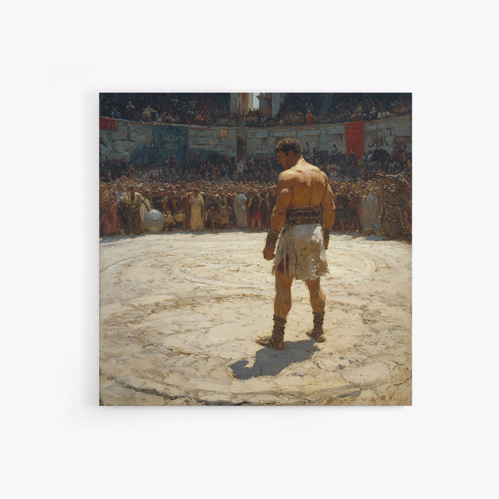 Gladiator In Roman Arena Canvas Print, Ancient History Oil Painting, Masculine Wall Art, Classical Office Decor Gift For Him