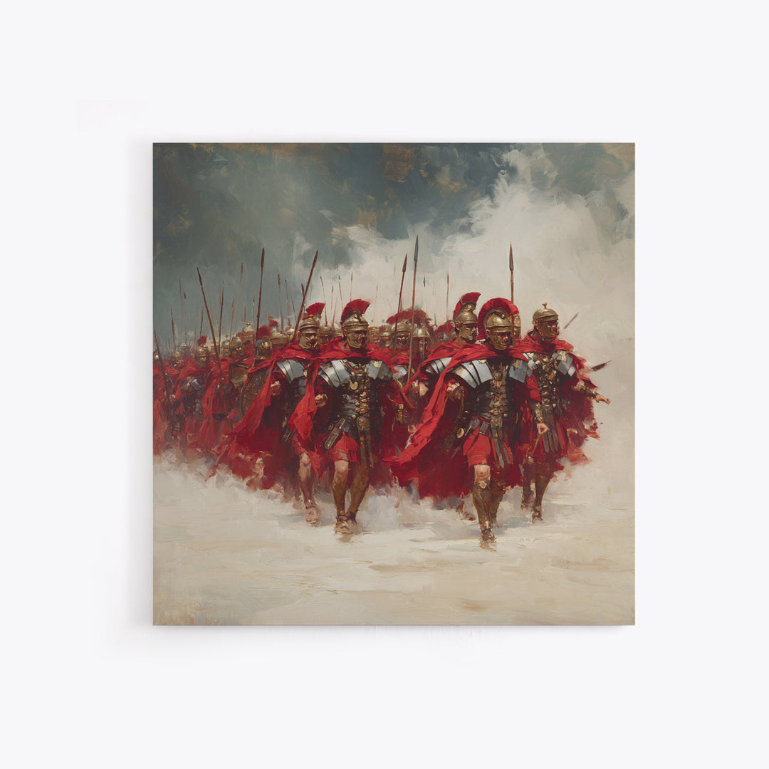 Roman Legion Marching With Red Capes Framed Canvas Print, Historical Wall Art, Masculine Office Decor, Gift For Him, Classic Art