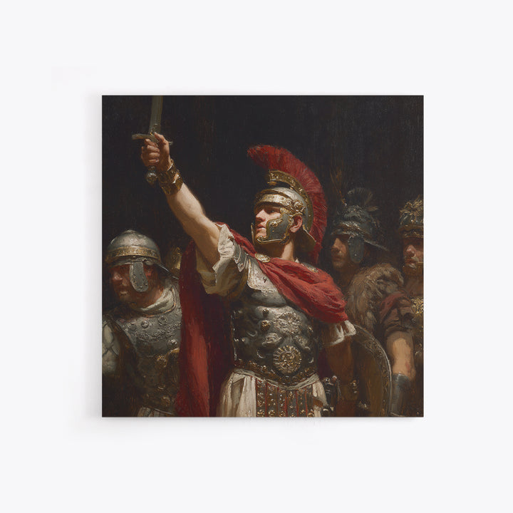 Roman Centurion Raising Sword Wall Art, Classical Warrior Oil Painting, Ancient Rome Decor, Historical Framed Canvas Print