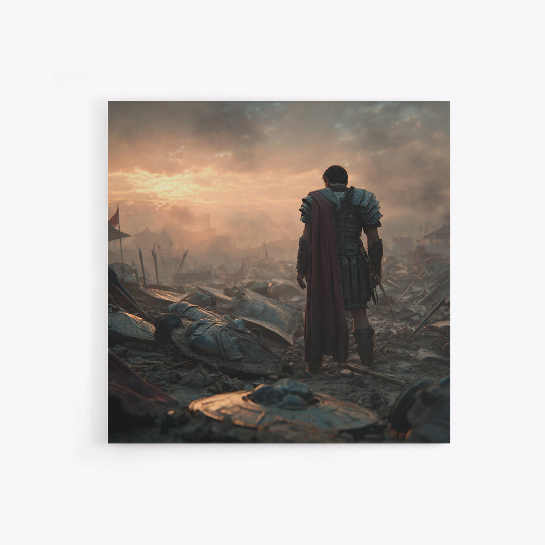 Lone Roman Soldier After Battle Wall Art, Cinematic Canvas Print, Ancient History Decor, Masculine Office Art Gift For Him
